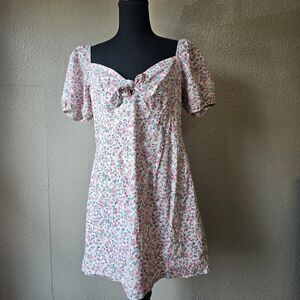 City Triangles Women XL Floral Mini Dress Puff Sleeve Tie Front Cottagecore P708